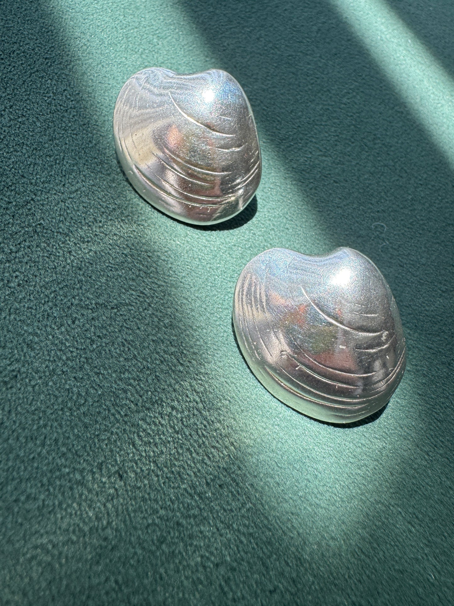 Vintage Sterling Silver Large Clam Shell Post Earrings Sculptural Modernist Design