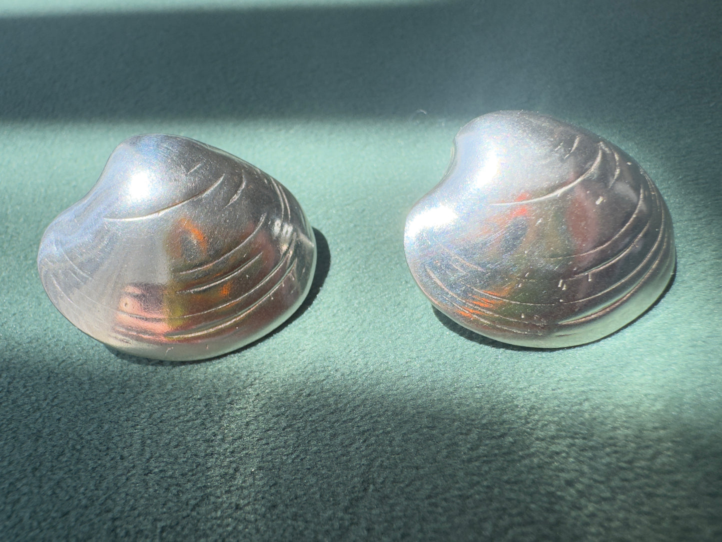 Vintage Sterling Silver Large Clam Shell Post Earrings Sculptural Modernist Design