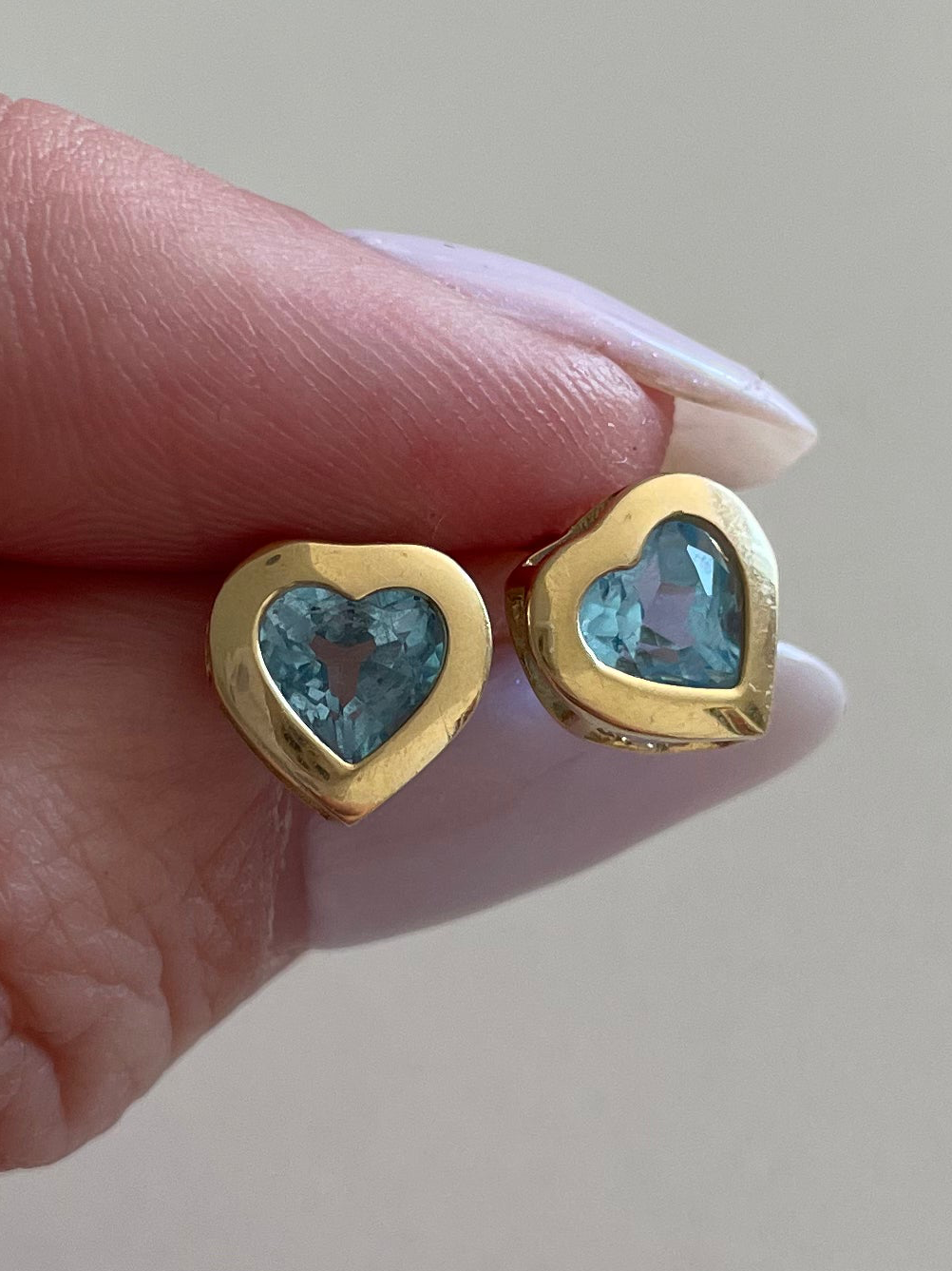 1980's Blue Topaz Gemstone and 14k Heart Stud Earrings