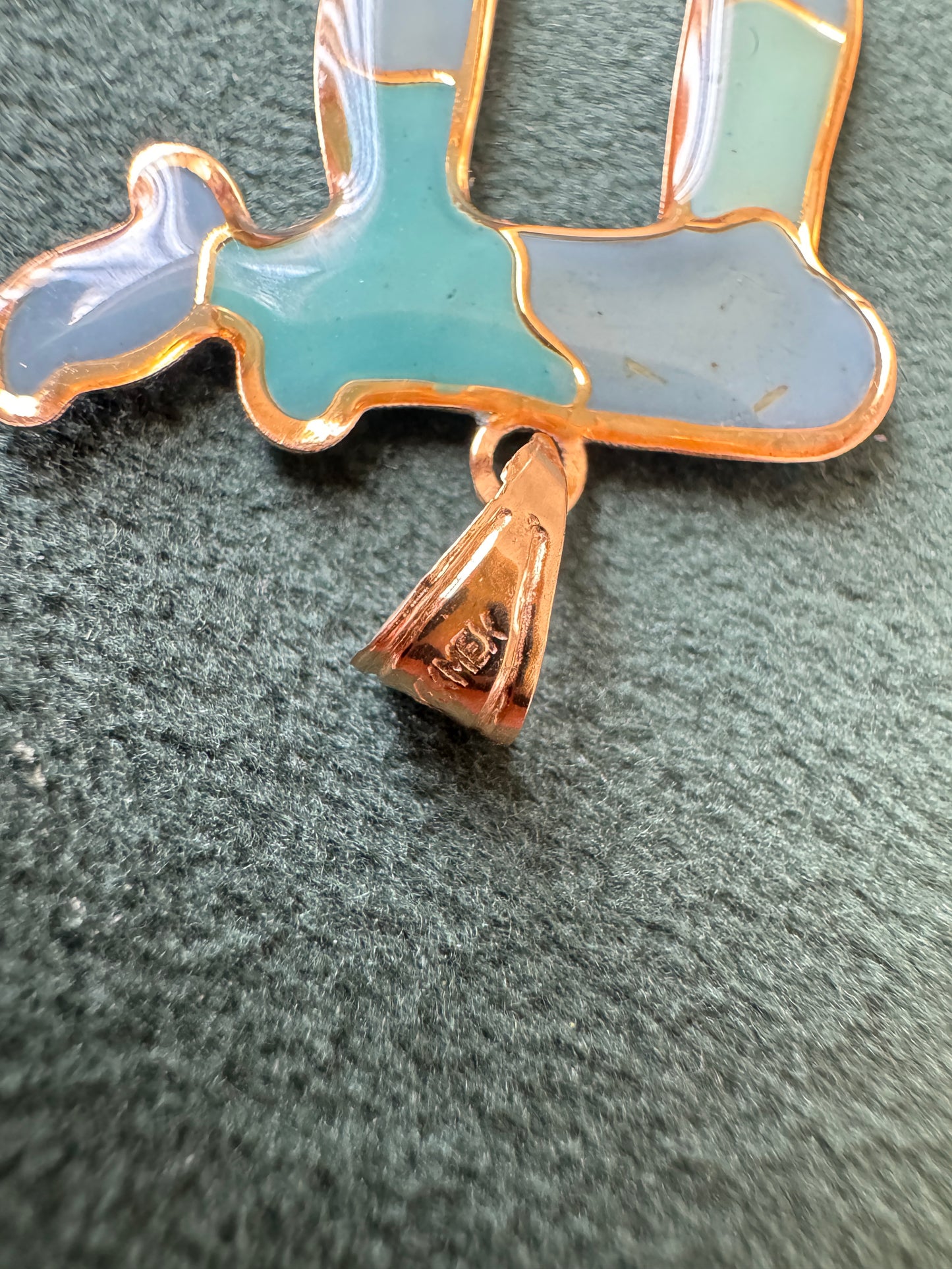 Vintage 14K Gold Puffy Enamel Chai Pendant Blue Judaica Estate Jewelry