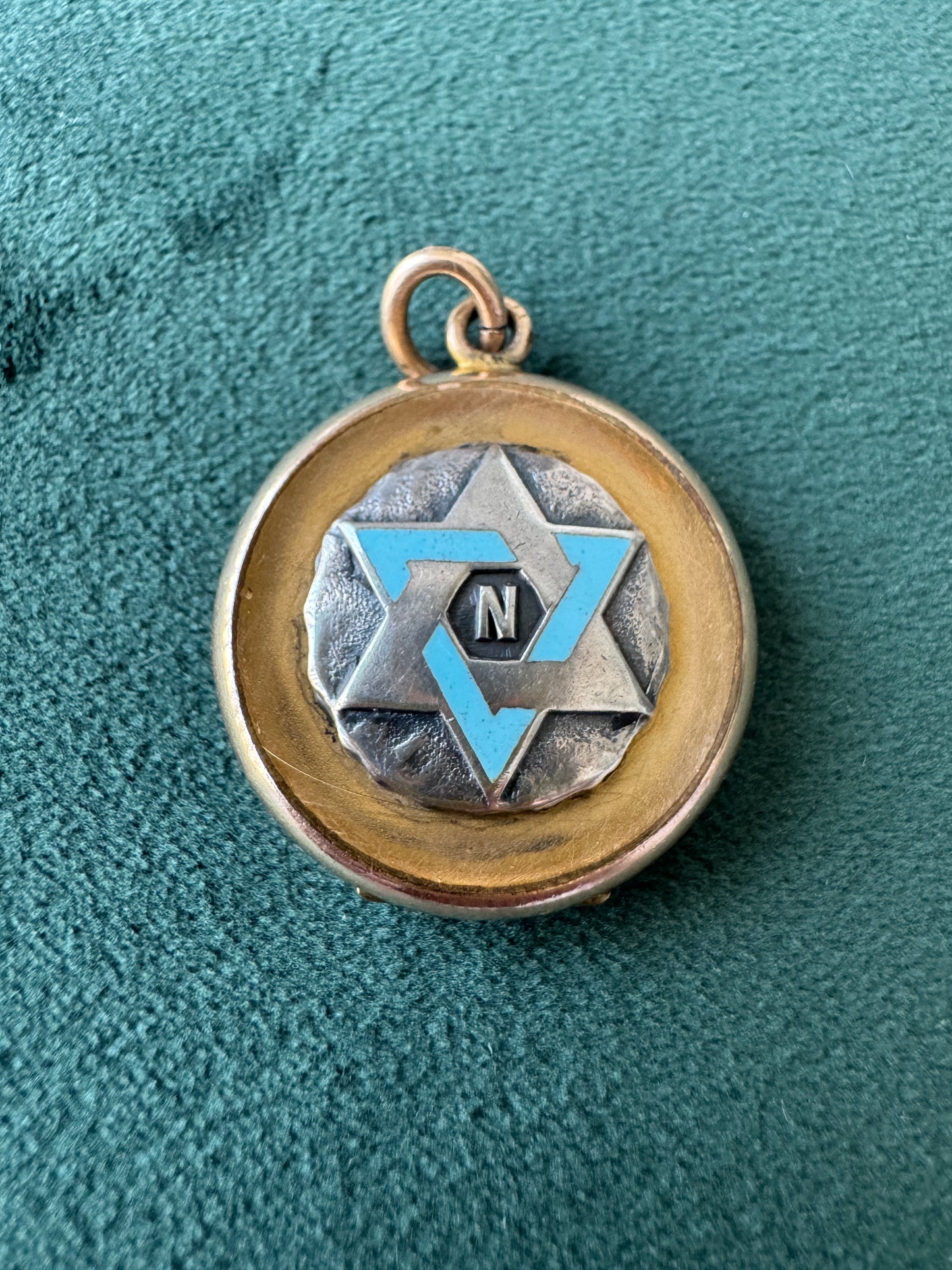 Rare Antique Early 1900s Rolled Gold Star of David Locket With Blue Enamel Fraternal Design