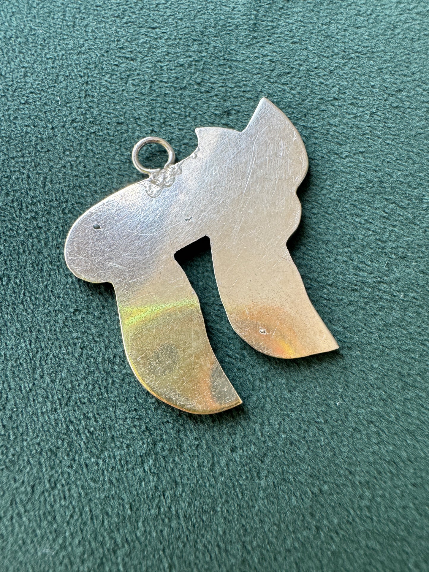 Vintage Sterling Silver Chai Pendant With Turquoise and Red Stone Mosaic Inlay Life in Every Little Piece