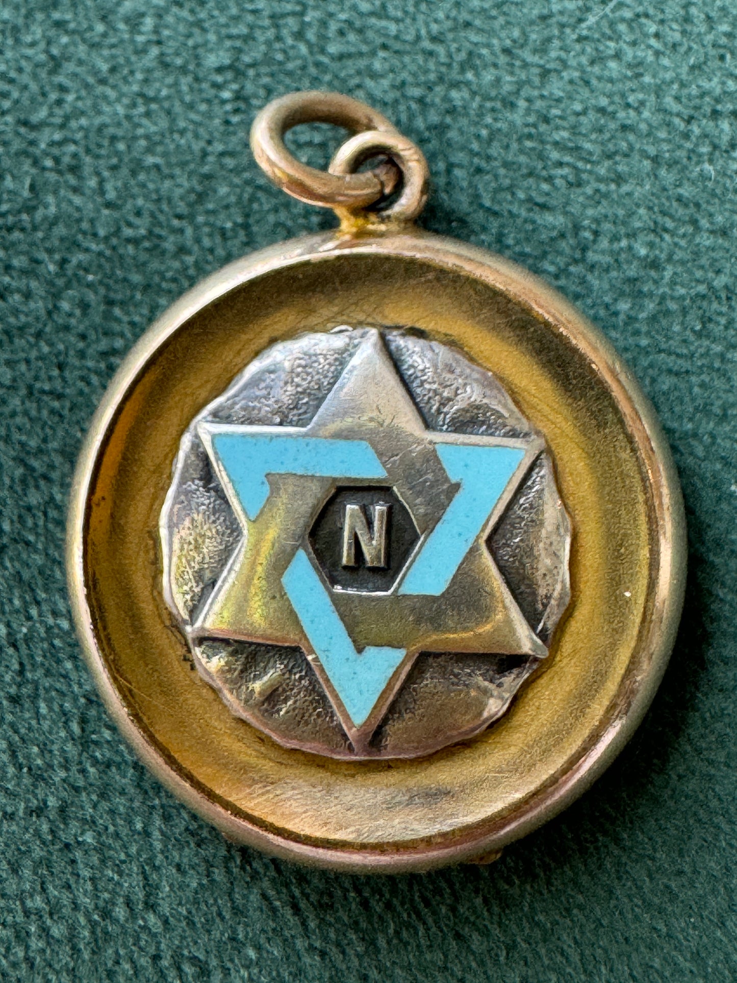Rare Antique Early 1900s Rolled Gold Star of David Locket With Blue Enamel Fraternal Design