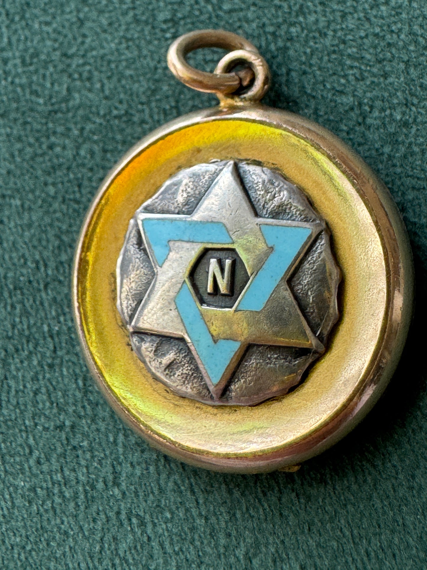 Rare Antique Early 1900s Rolled Gold Star of David Locket With Blue Enamel Fraternal Design