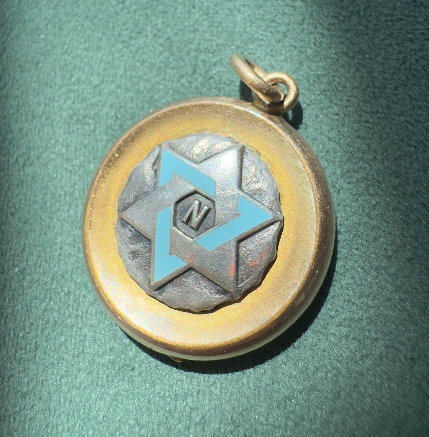 Rare Antique Early 1900s Rolled Gold Star of David Locket With Blue Enamel Fraternal Design