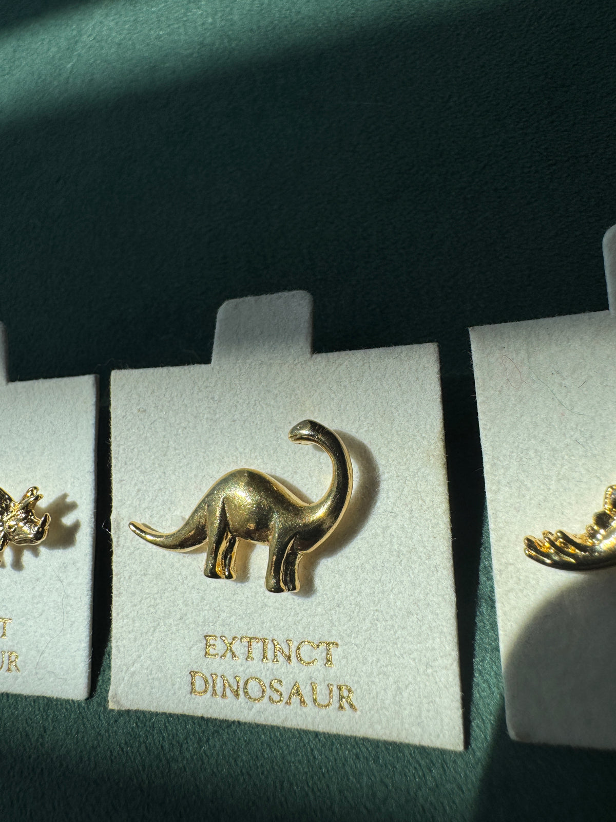 Vintage Extinct Dinosaur Lapel Pin Set of Three Gold Tone Dead Stock