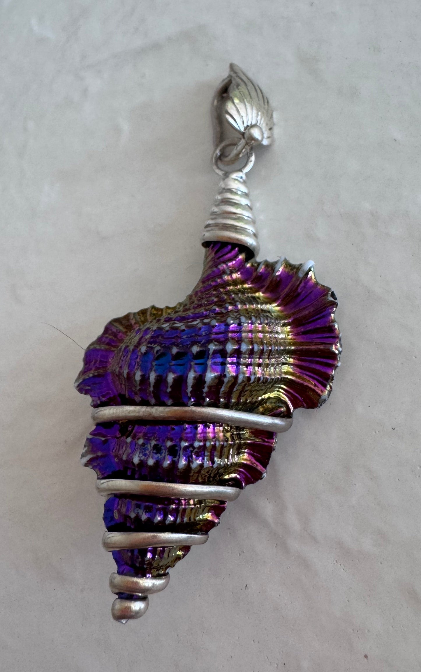 Estate Sterling Silver Wire Wrapped Rainbow Shell Pendant