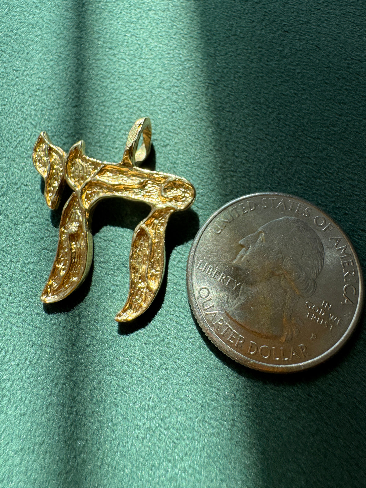 Vintage 14K Gold Chai Pendant Bold Textured Wood Grain Finish Estate Jewelry Life Never Looked This Rugged
