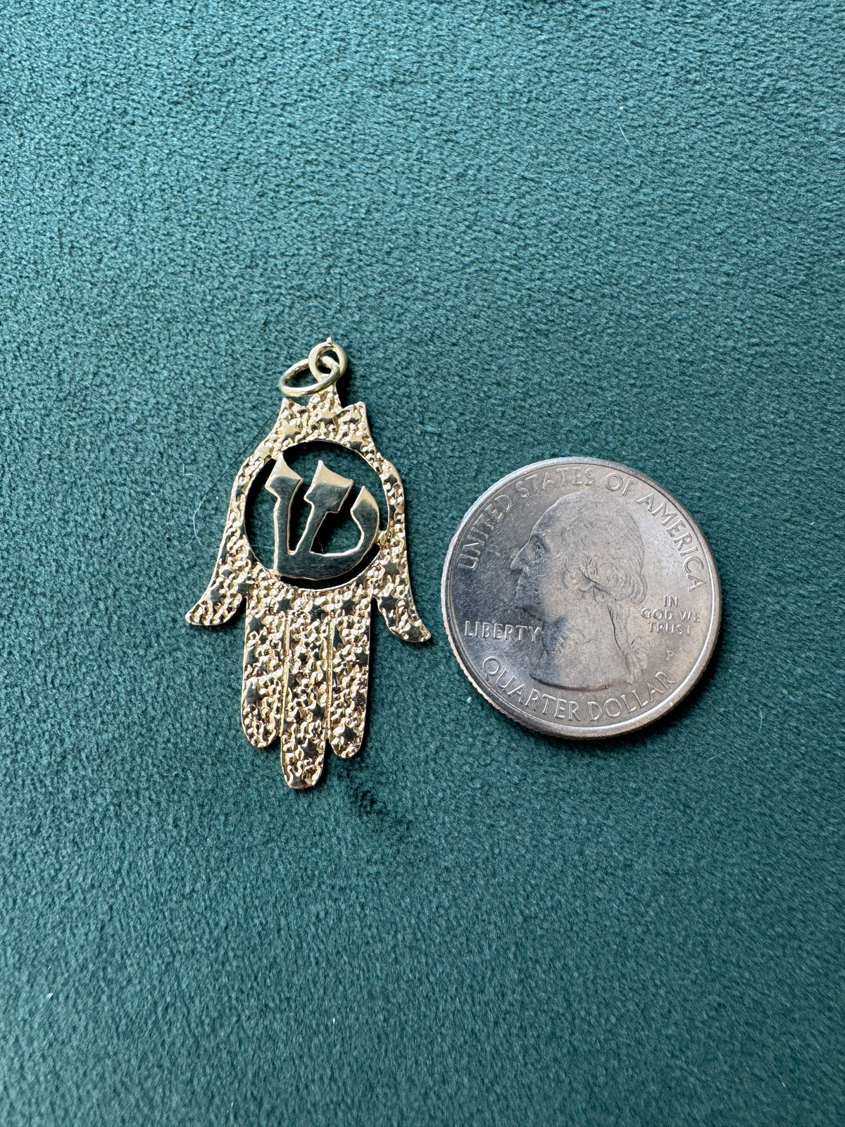 Vintage 14K Gold Hamsa Pendant With Pierced Hebrew Chai Estate Jewelry Good Luck Two Ways