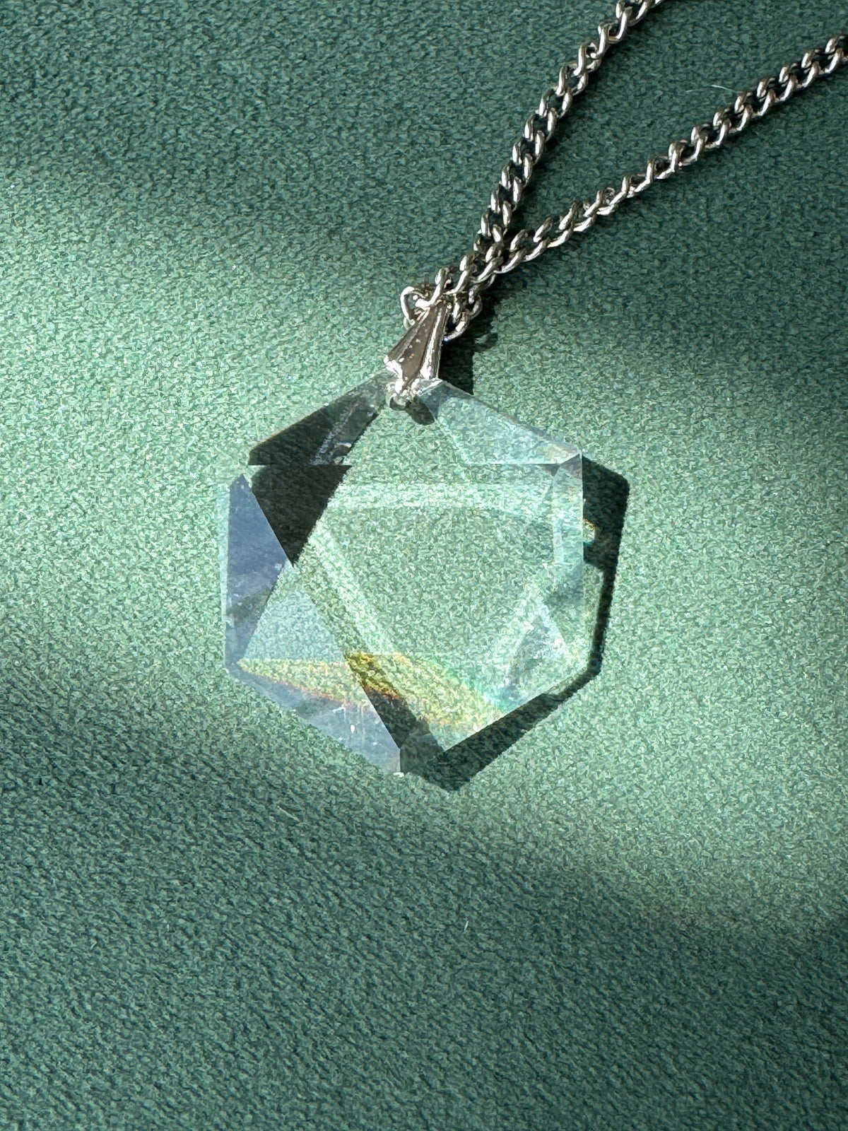 Vintage Faceted Crystal Star of David Pendant Clear Prism Magen David Silver Tone Judaica Necklace