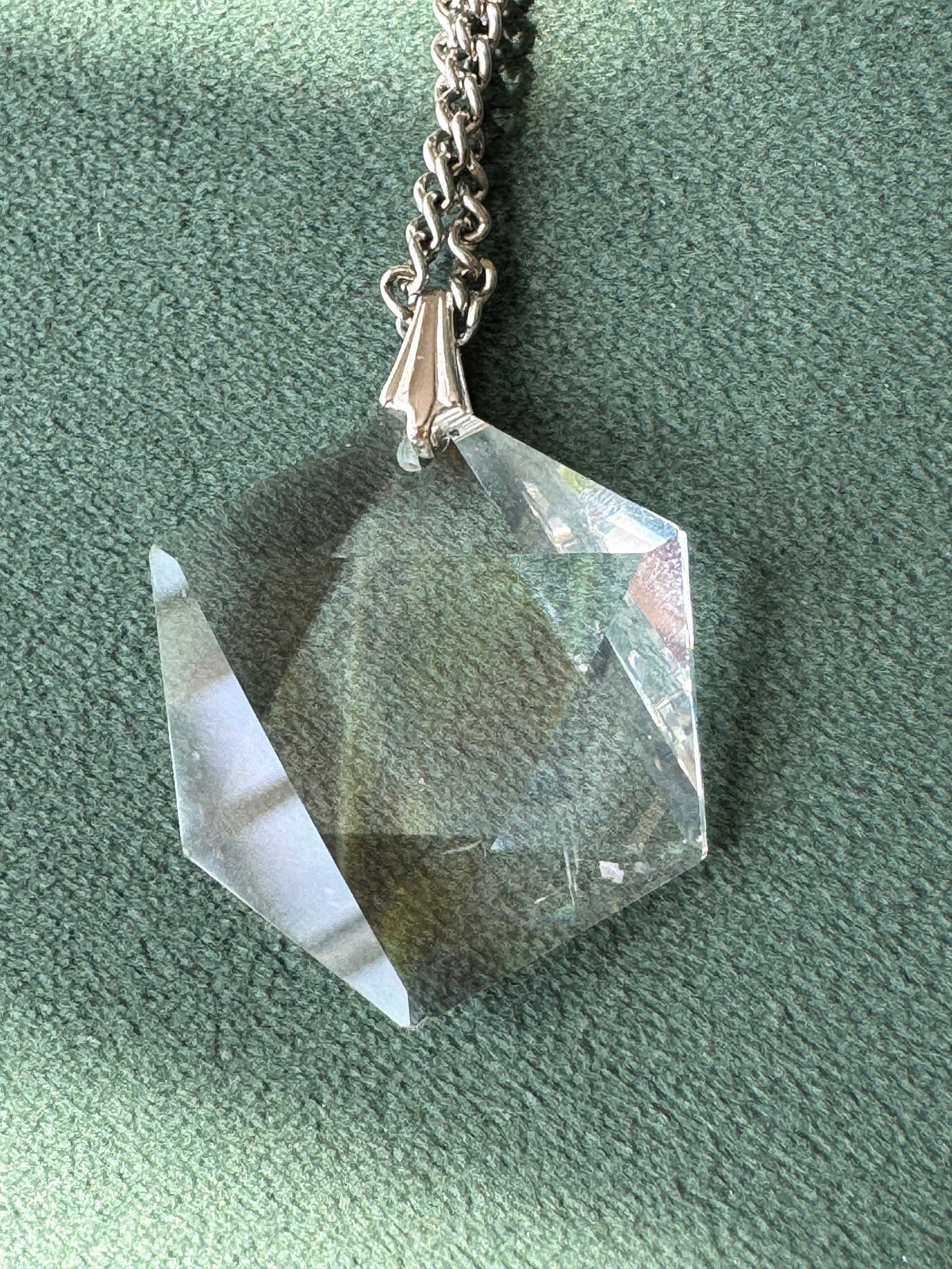 Vintage Faceted Crystal Star of David Pendant Clear Prism Magen David Silver Tone Judaica Necklace