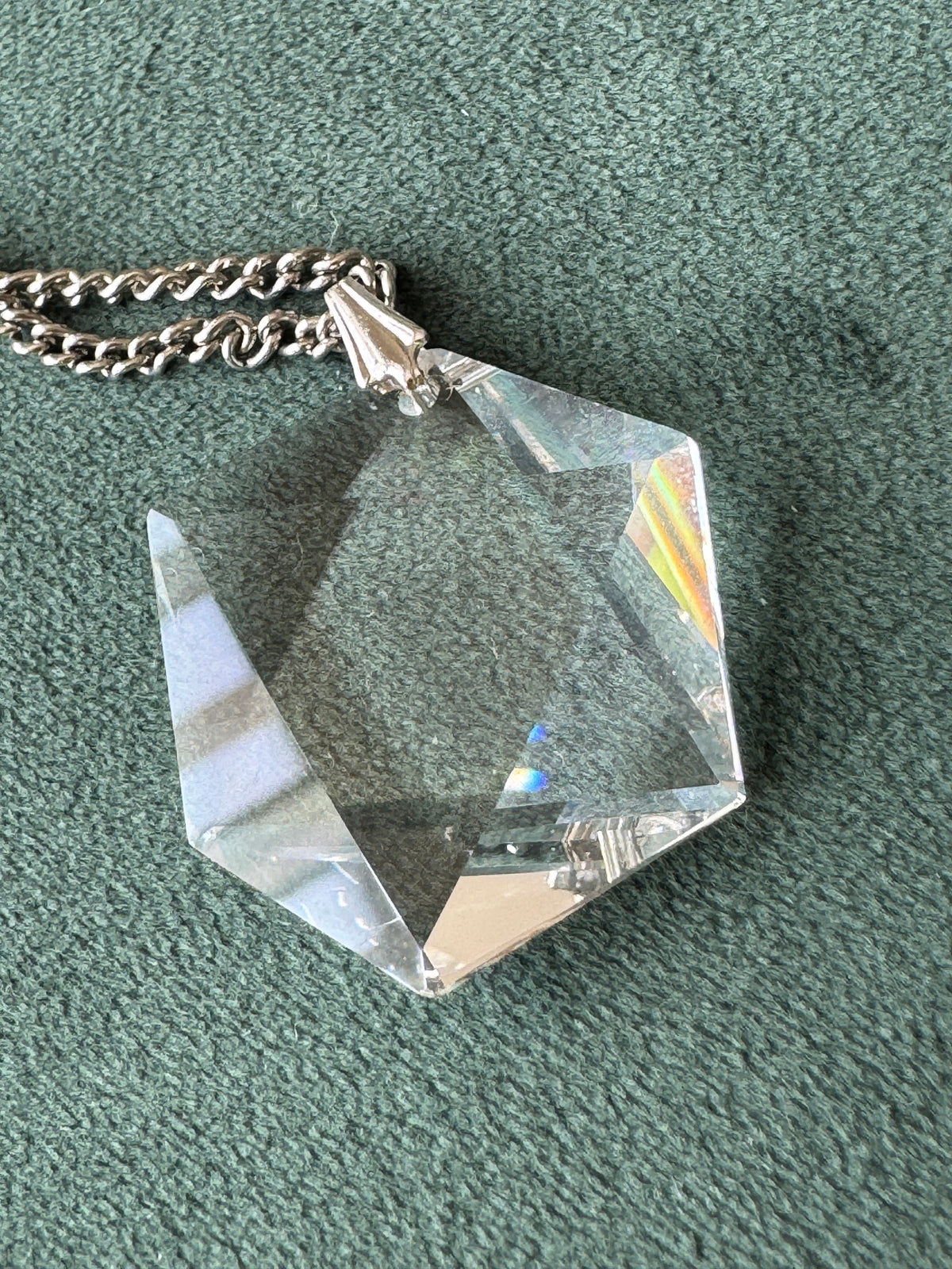 Vintage Faceted Crystal Star of David Pendant Clear Prism Magen David Silver Tone Judaica Necklace