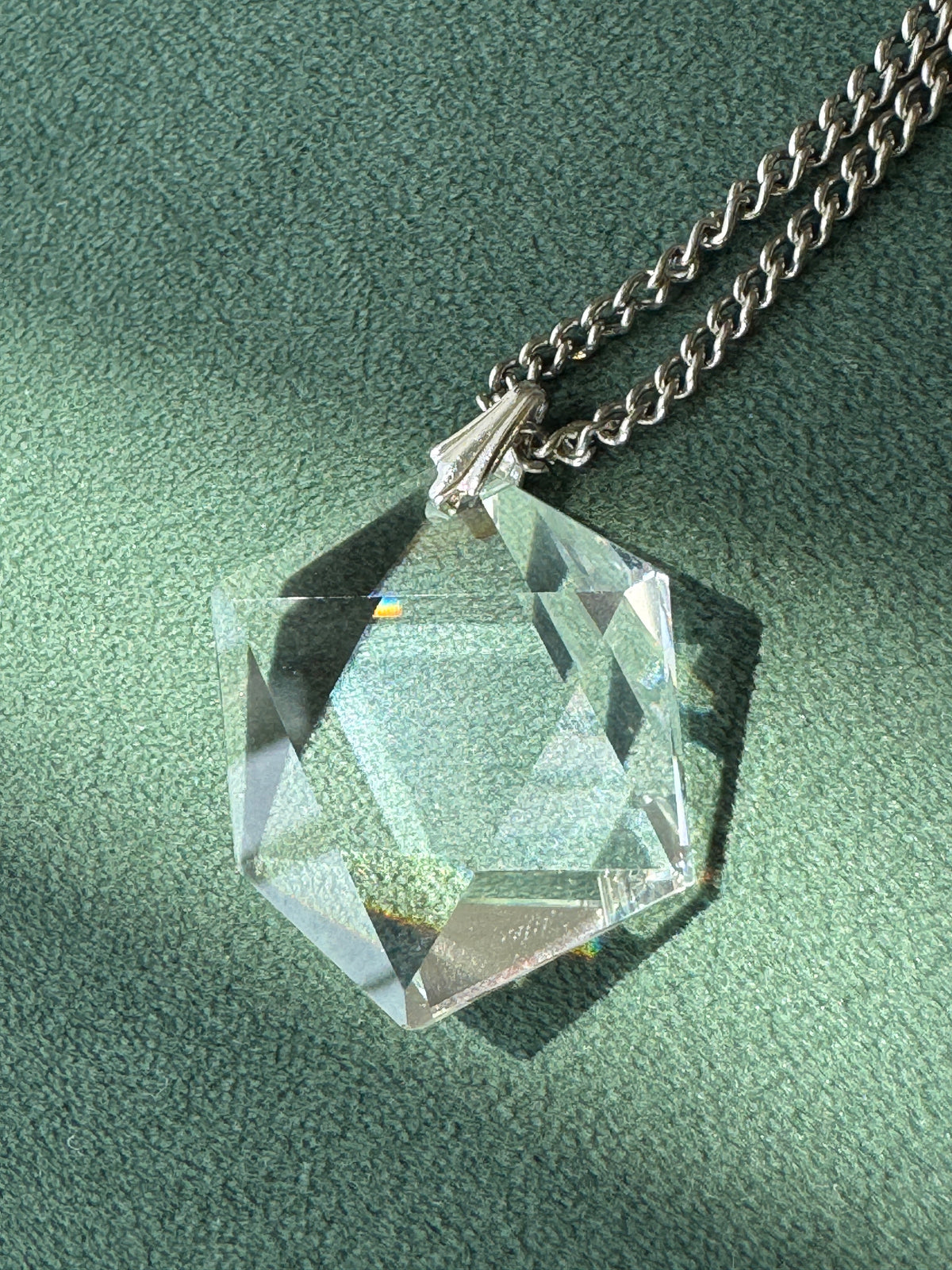 Vintage Faceted Crystal Star of David Pendant Clear Prism Magen David Silver Tone Judaica Necklace