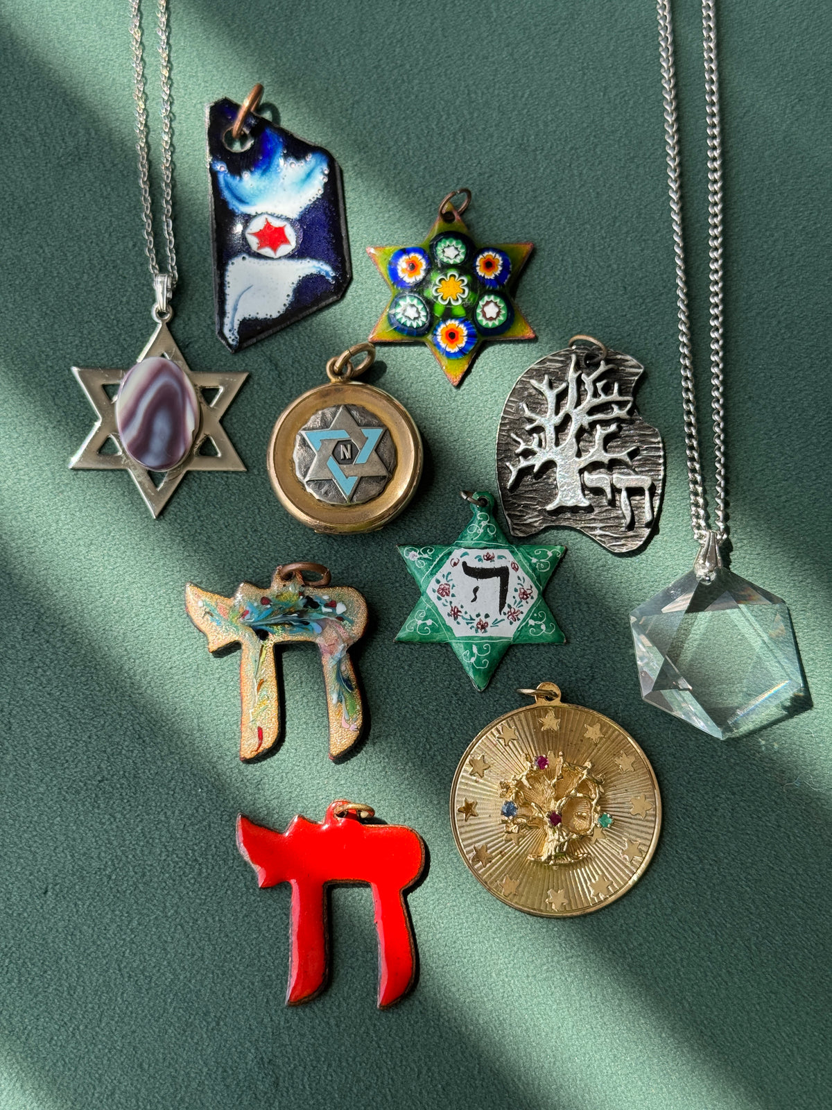 Vintage Mid Century Red Enamel on Copper Chai Pendant Hebrew Life Symbol Judaica Estate Jewelry