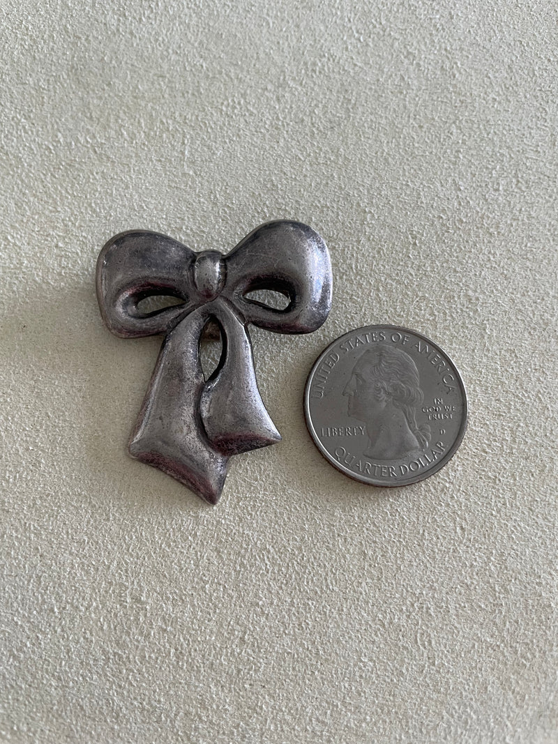 Vintage Sterling Silver Small Cartoon Bow Pendant and Pin