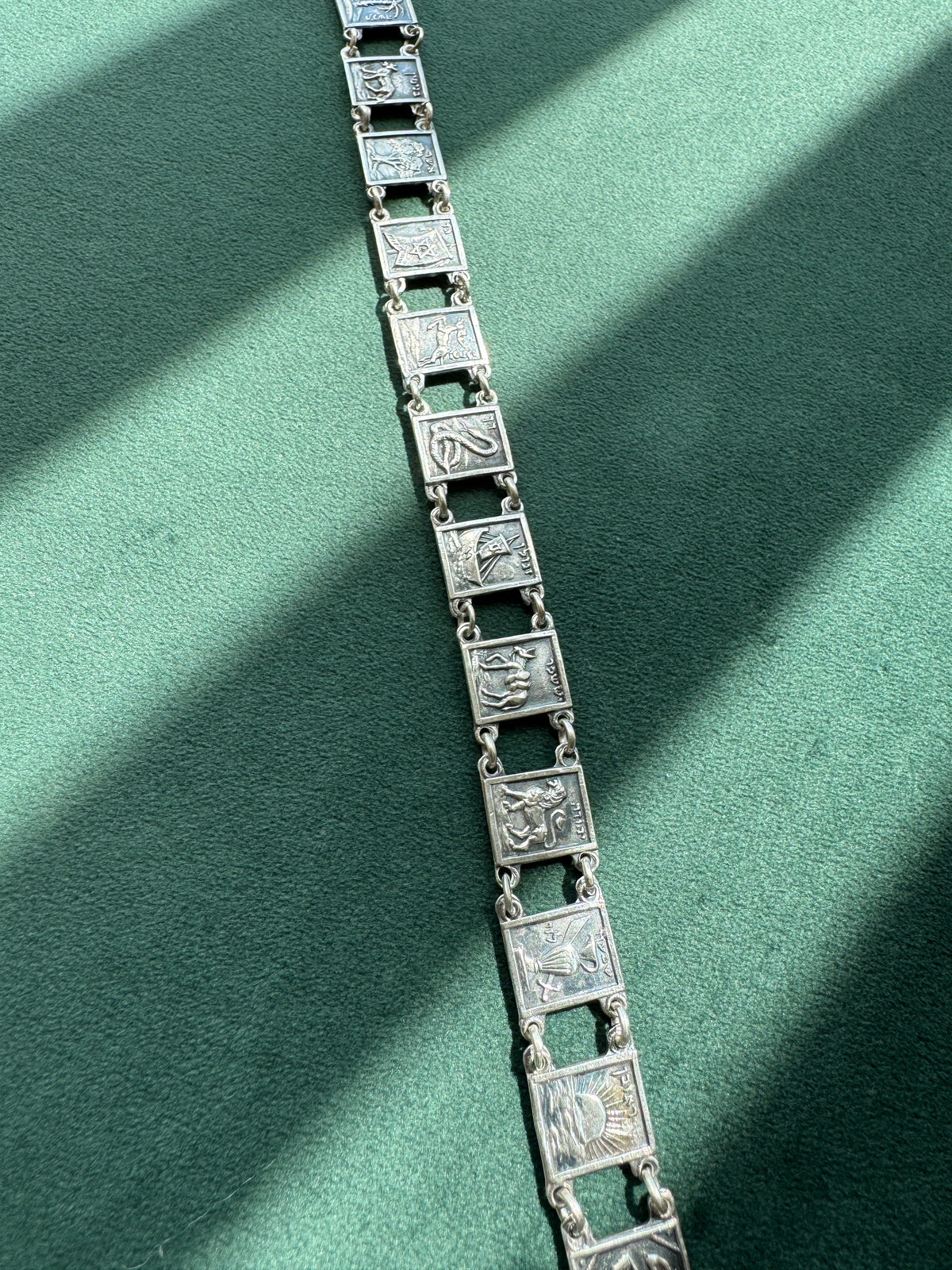 Vintage Israel 900 Silver Twelve Tribes of Israel Panel Bracelet Judaica Hebrew Pictorial Link Bracelet Rare