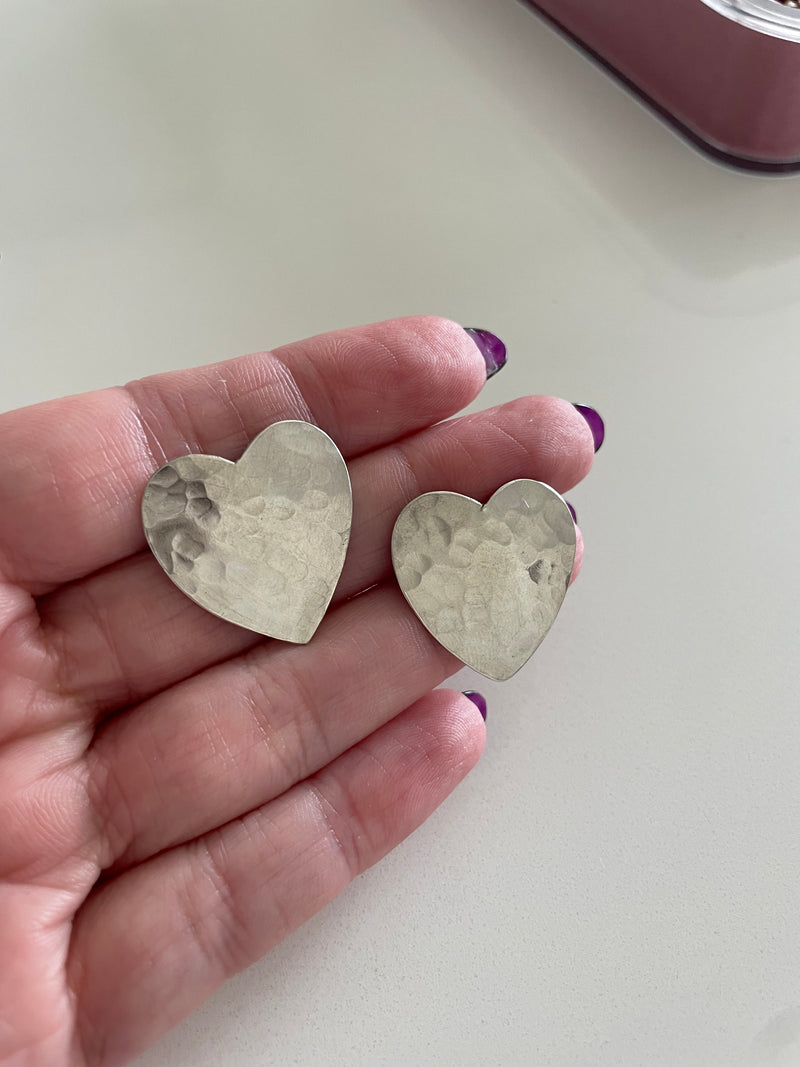 Vintage Sterling Silver Hammered Heart Earrings