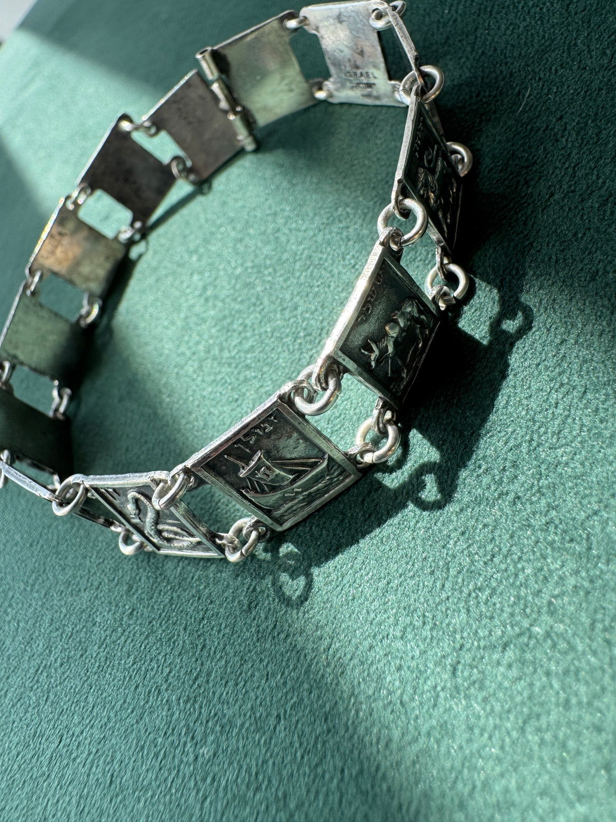 Vintage Israel 900 Silver Twelve Tribes of Israel Panel Bracelet Judaica Hebrew Pictorial Link Bracelet Rare