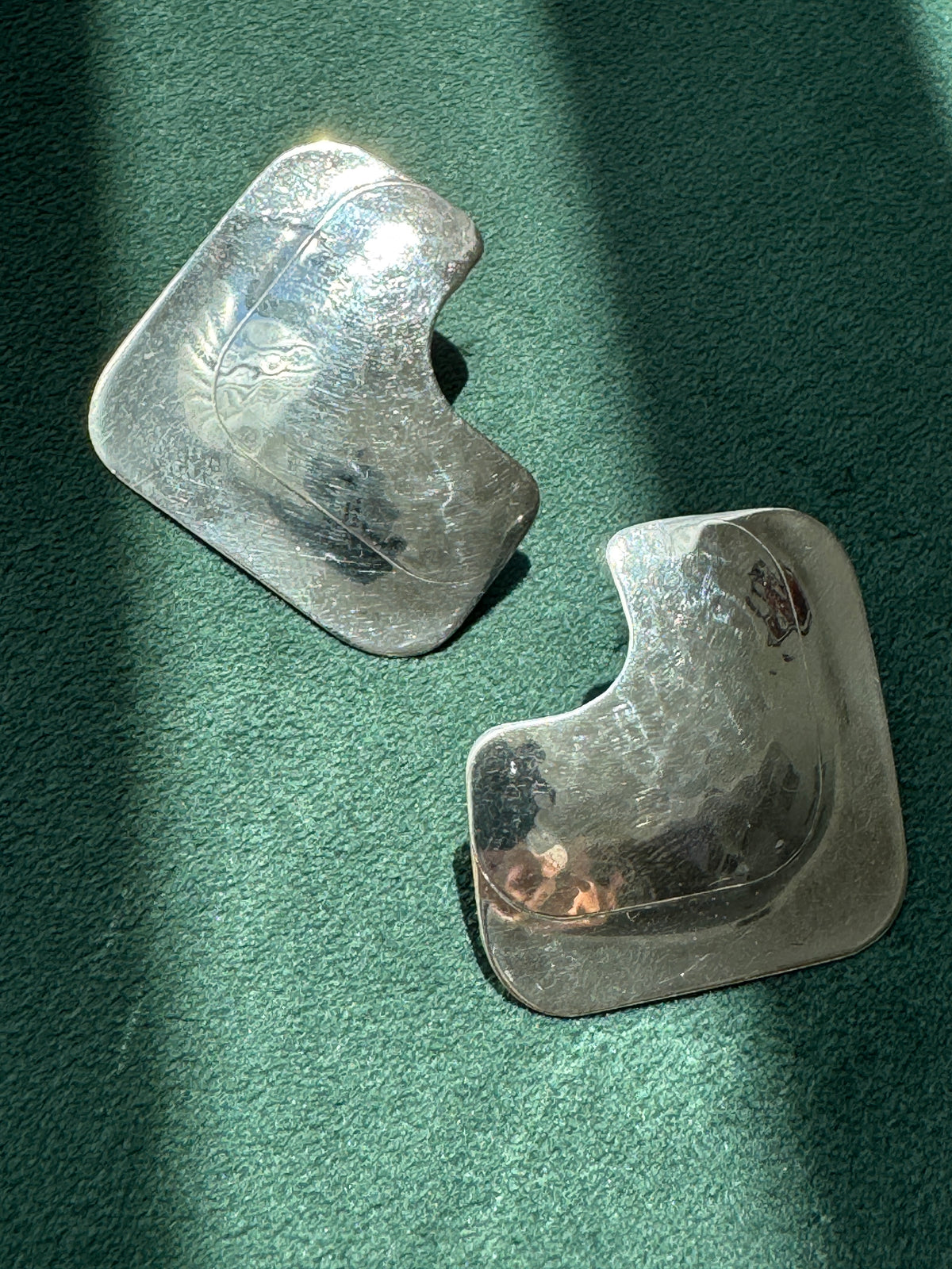 Vintage signed Pearce Sterling Silver Modernist Earrings Layered Geometric Studs Fred and Kate Pearce American Studio Jewelry