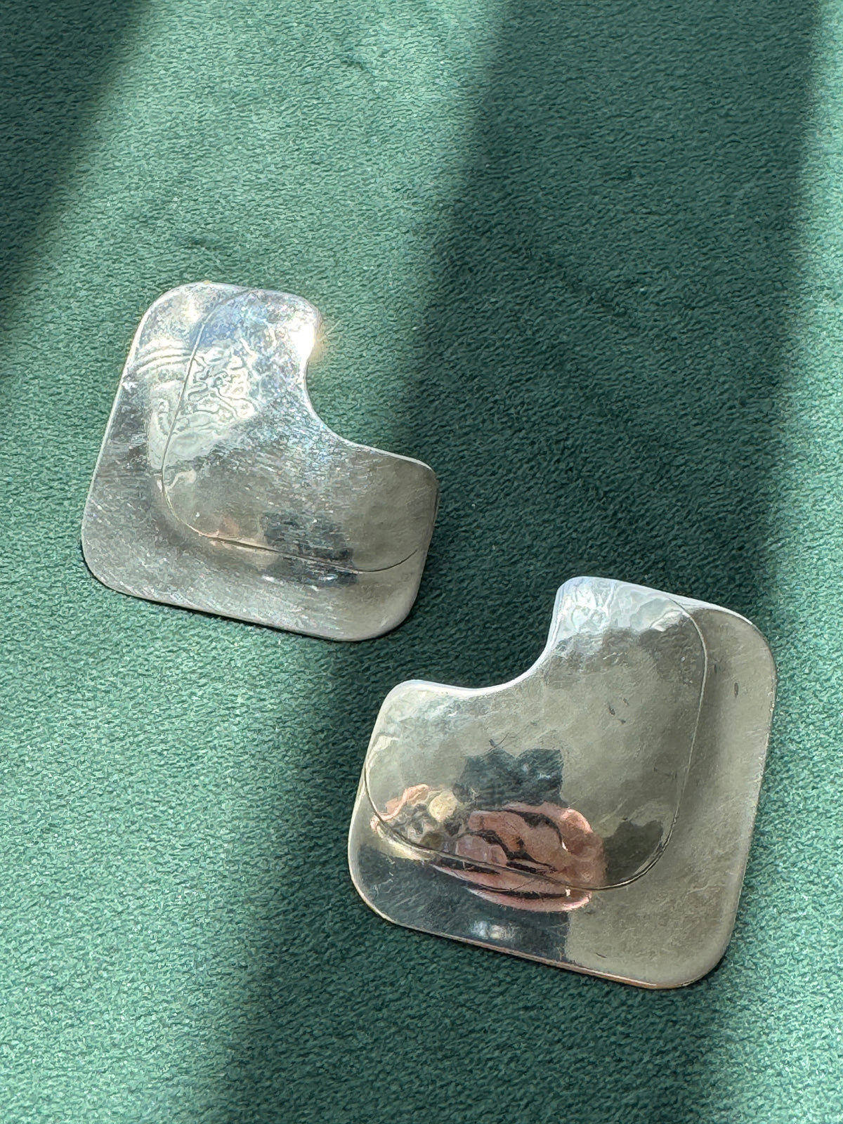 Vintage signed Pearce Sterling Silver Modernist Earrings Layered Geometric Studs Fred and Kate Pearce American Studio Jewelry