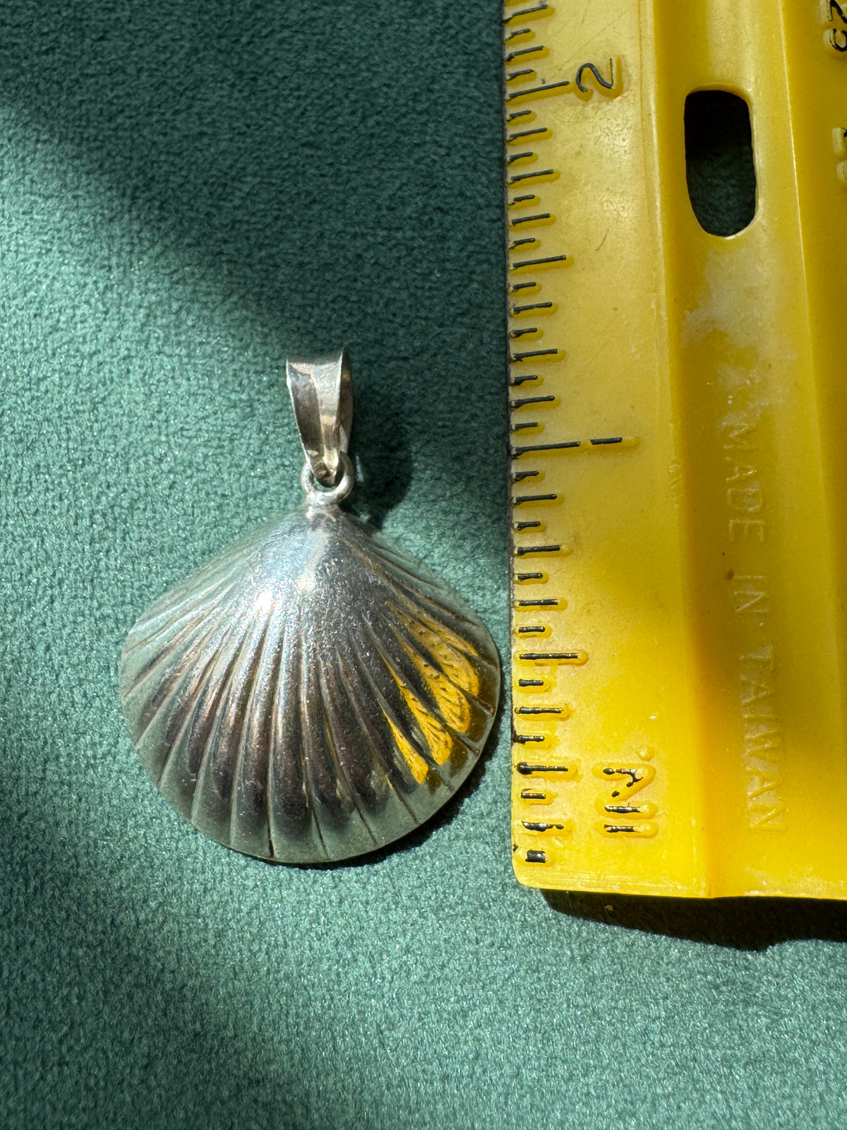 Vintage Sterling Silver Puffy Clam Shell Earrings and Pendant Set Three Shells of Pure Mermaid Life