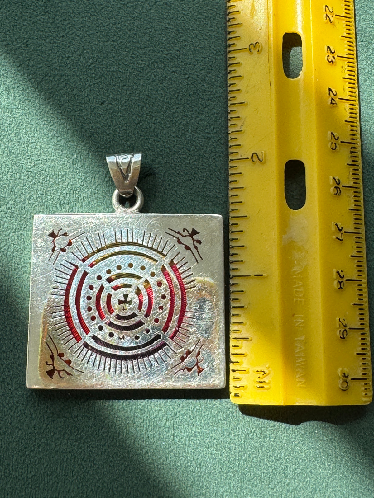 Vintage Mexican Sterling Silver Plique a Jour Enamel Square Pendant Sun Medallion Stained Glass You Can Wear