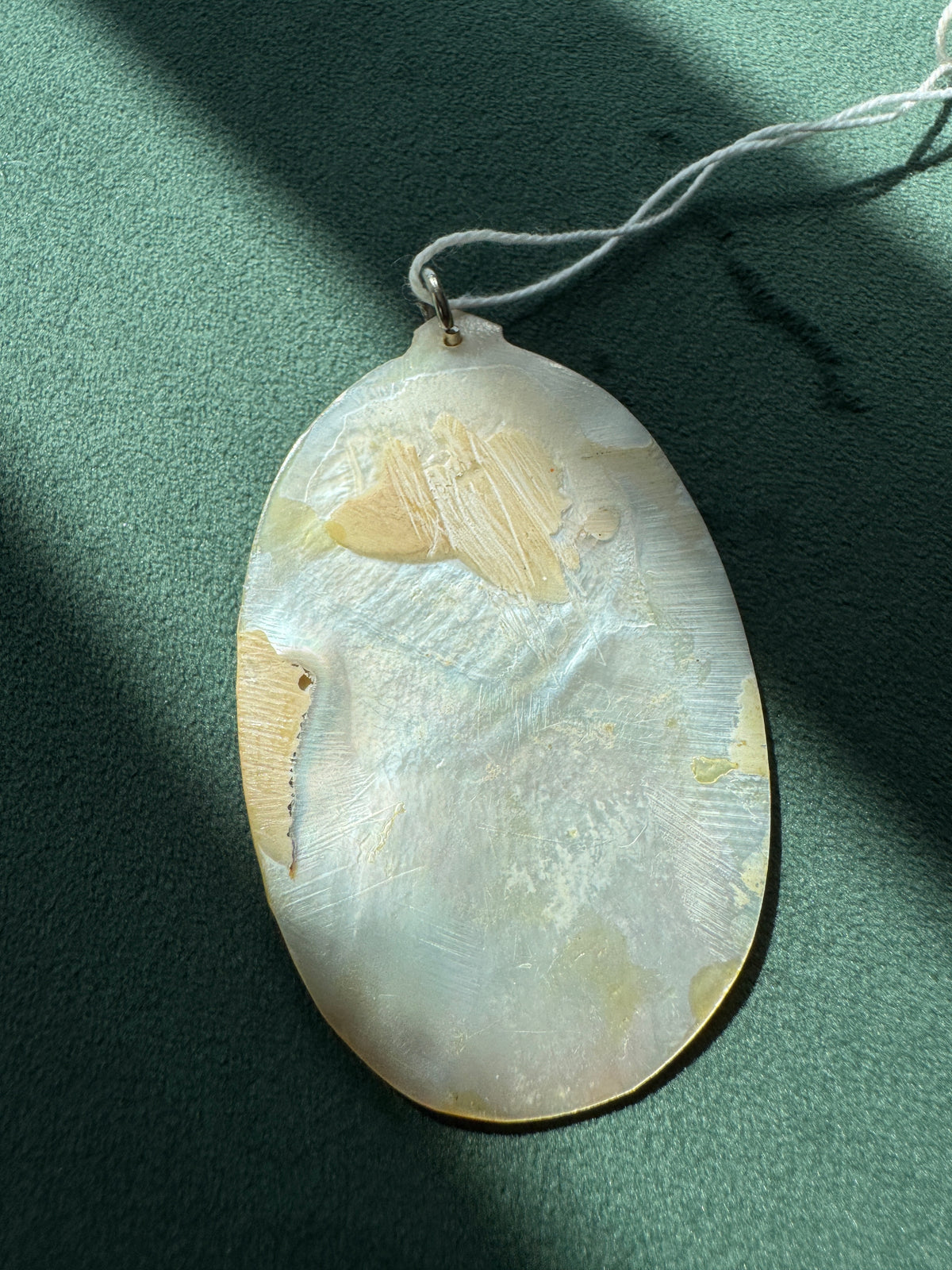 Vintage Persian Style Hand Painted Mother of Pearl Medallion Pendant New Old Stock With Tag Carpet Garden in Miniature