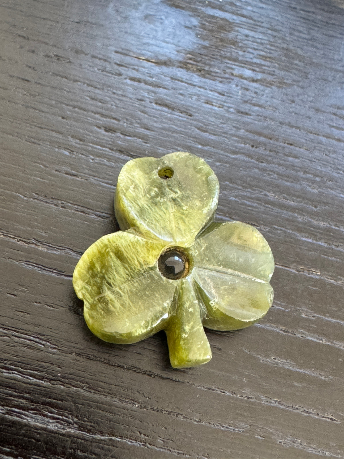 Antique Stanhope Connemara Marble Shamrock Charm Souvenir of Waterford Ireland With a Secret Cathedral Inside