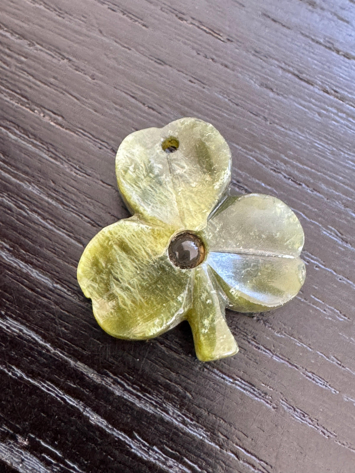 Antique Stanhope Connemara Marble Shamrock Charm Souvenir of Waterford Ireland With a Secret Cathedral Inside