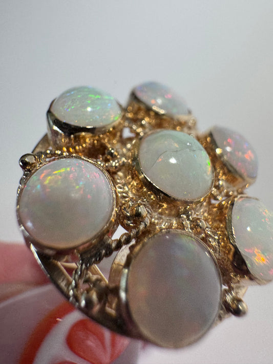 Estate 14K gold opal cluster ring size 6 vintage seven stones