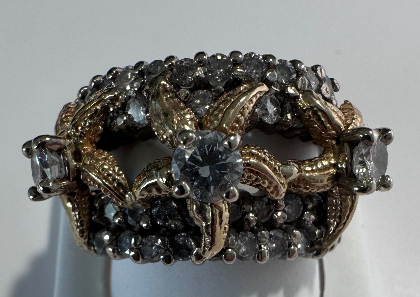 Estate 14K Two Tone Gold Diamond Starfish Ring 1.4ctw Vintage
