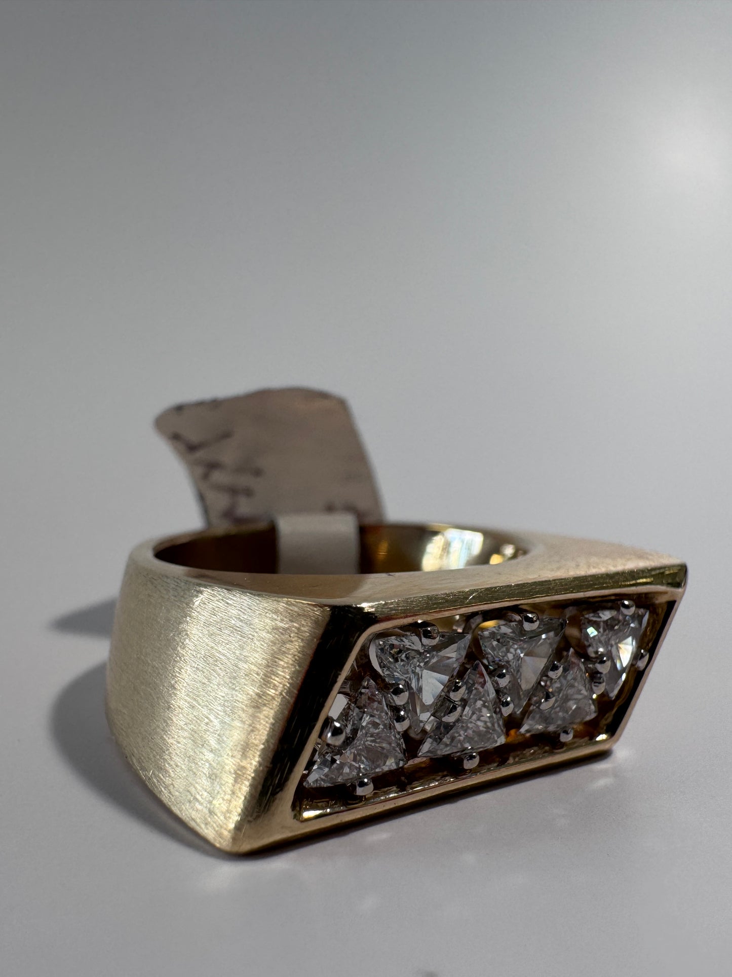 Bold Estate 14K Gold 1950s Diamond Band Ring Trilliant Cut