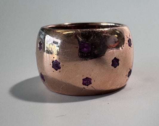 Estate 14K Rose Gold Ruby Star Cigar Band Ring