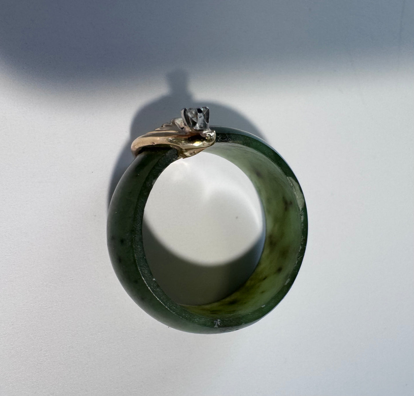 Estate 14K Gold Green Jade Ring Vintage