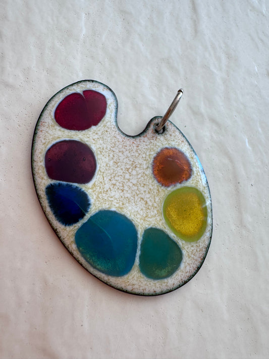 Vintage Mid-Century Enamel on Copper Artist Palette Pendant Eight Color Paint Daubs Wearable Art Gift
