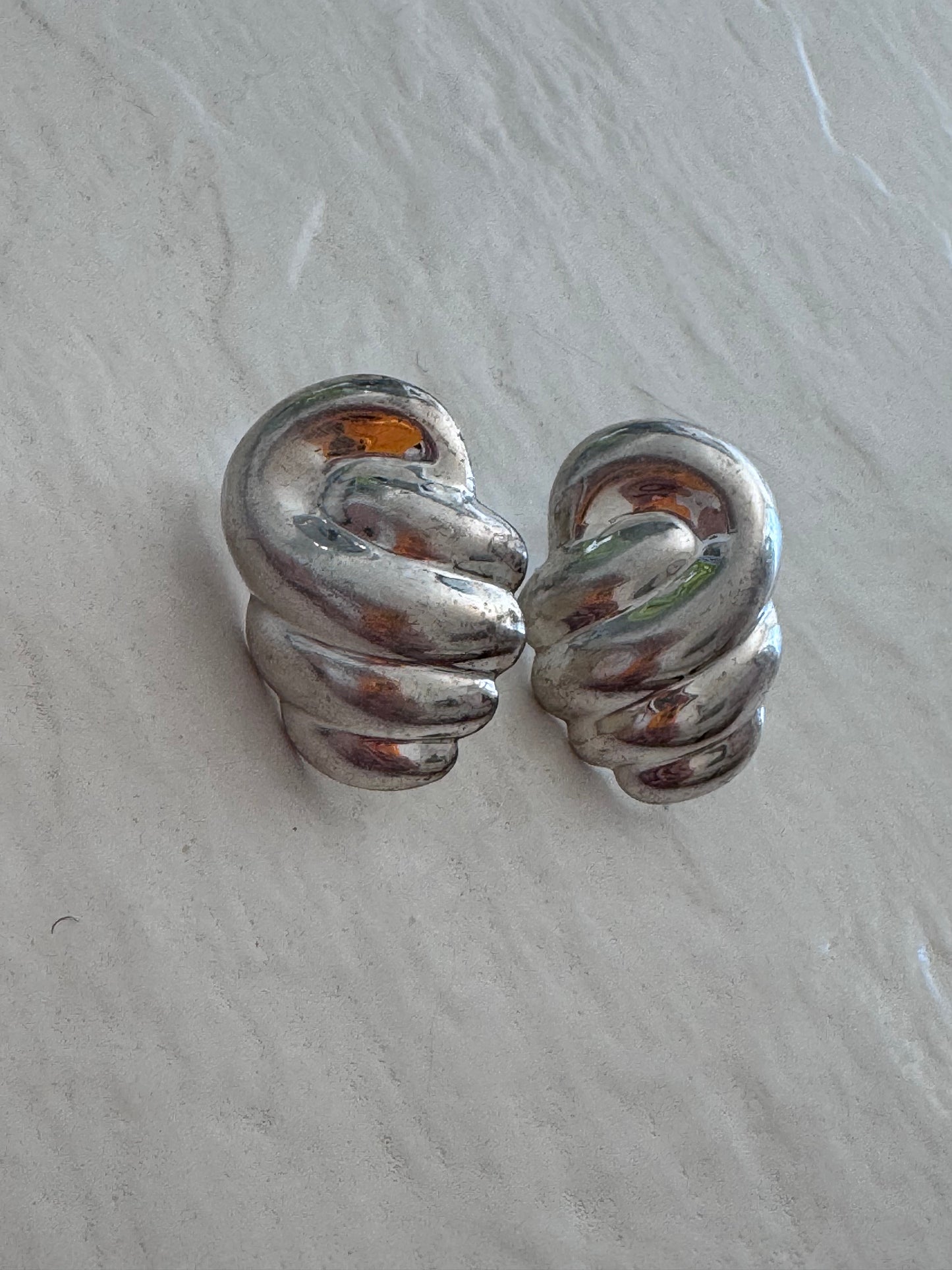 Vintage ND Designer Sterling Silver Puffy Shrimp Earrings