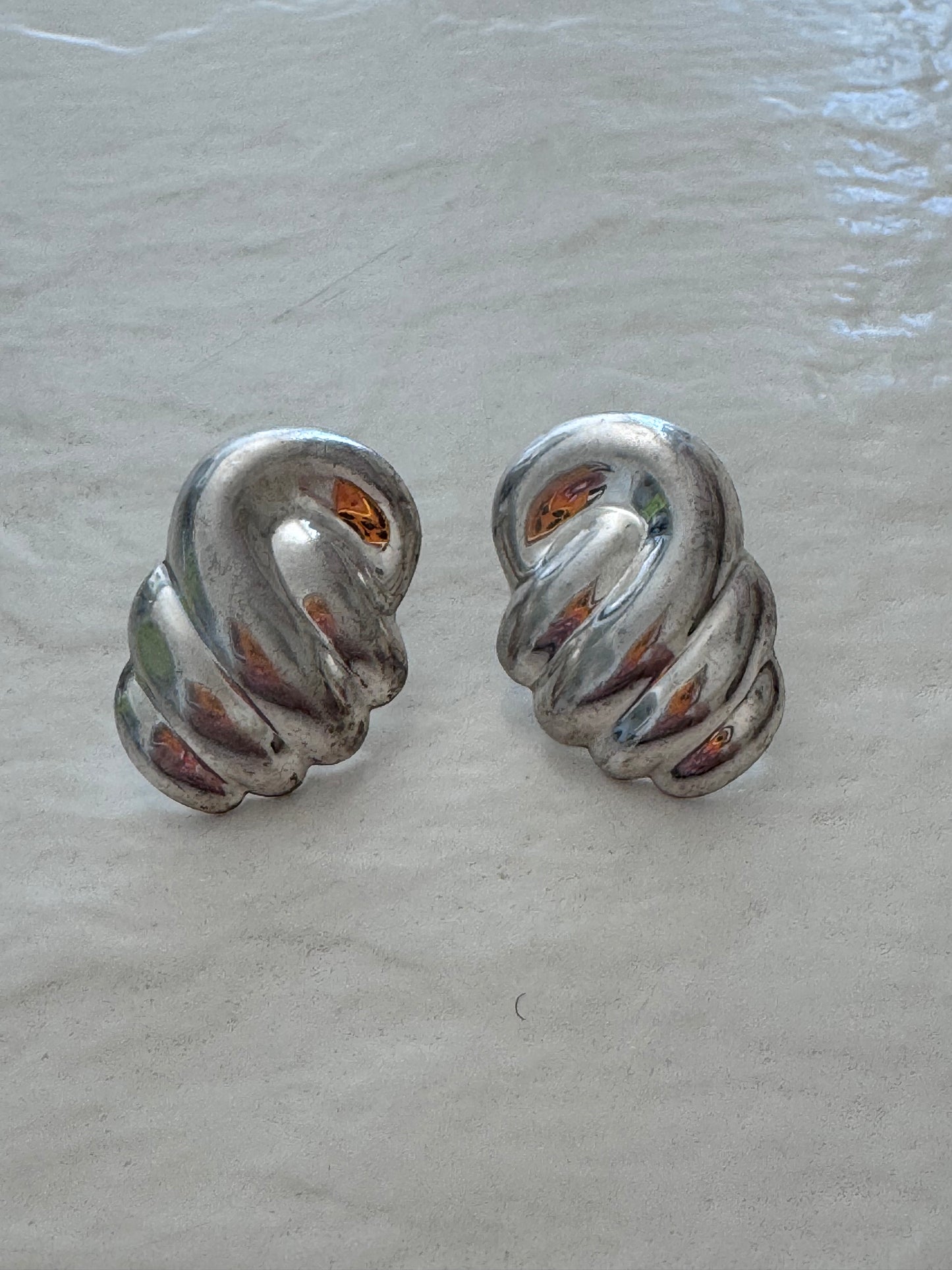 Vintage ND Designer Sterling Silver Puffy Shrimp Earrings