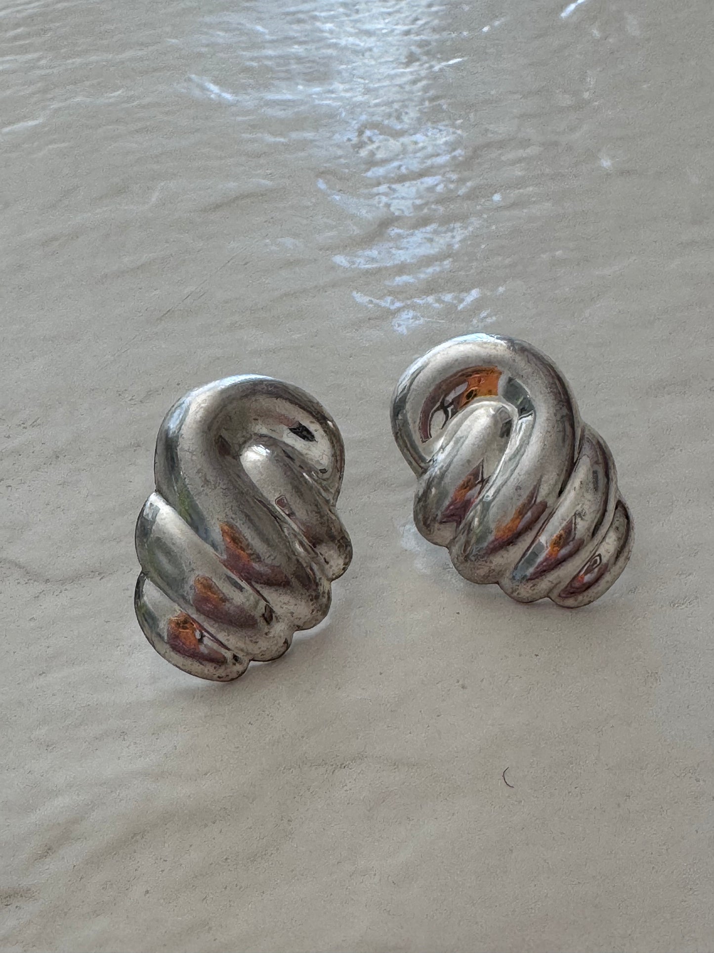 Vintage ND Designer Sterling Silver Puffy Shrimp Earrings