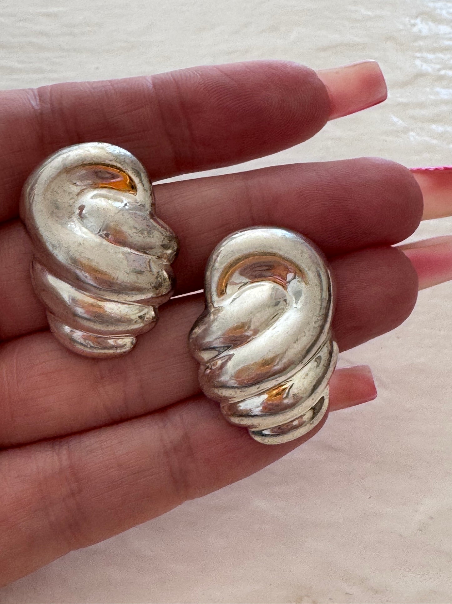 Vintage ND Designer Sterling Silver Puffy Shrimp Earrings