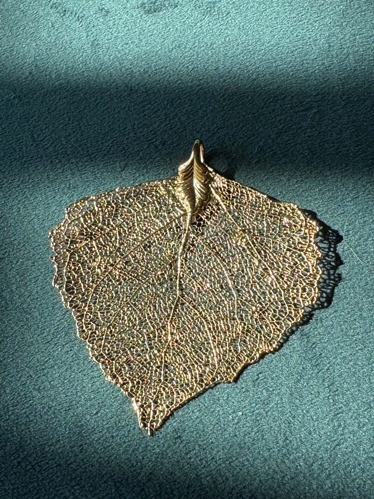 Vintage 14K Gold Dipped Real Leaf Pendant Brooch