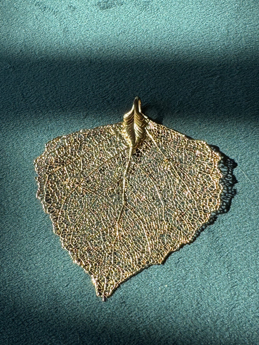 Vintage 14K Gold Dipped Real Leaf Pendant Brooch