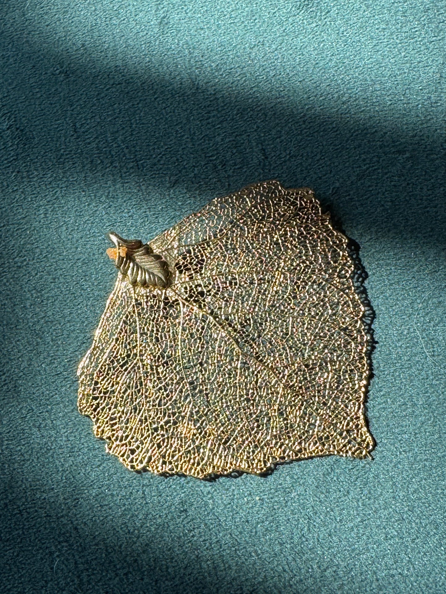 Vintage 14K Gold Dipped Real Leaf Pendant Brooch