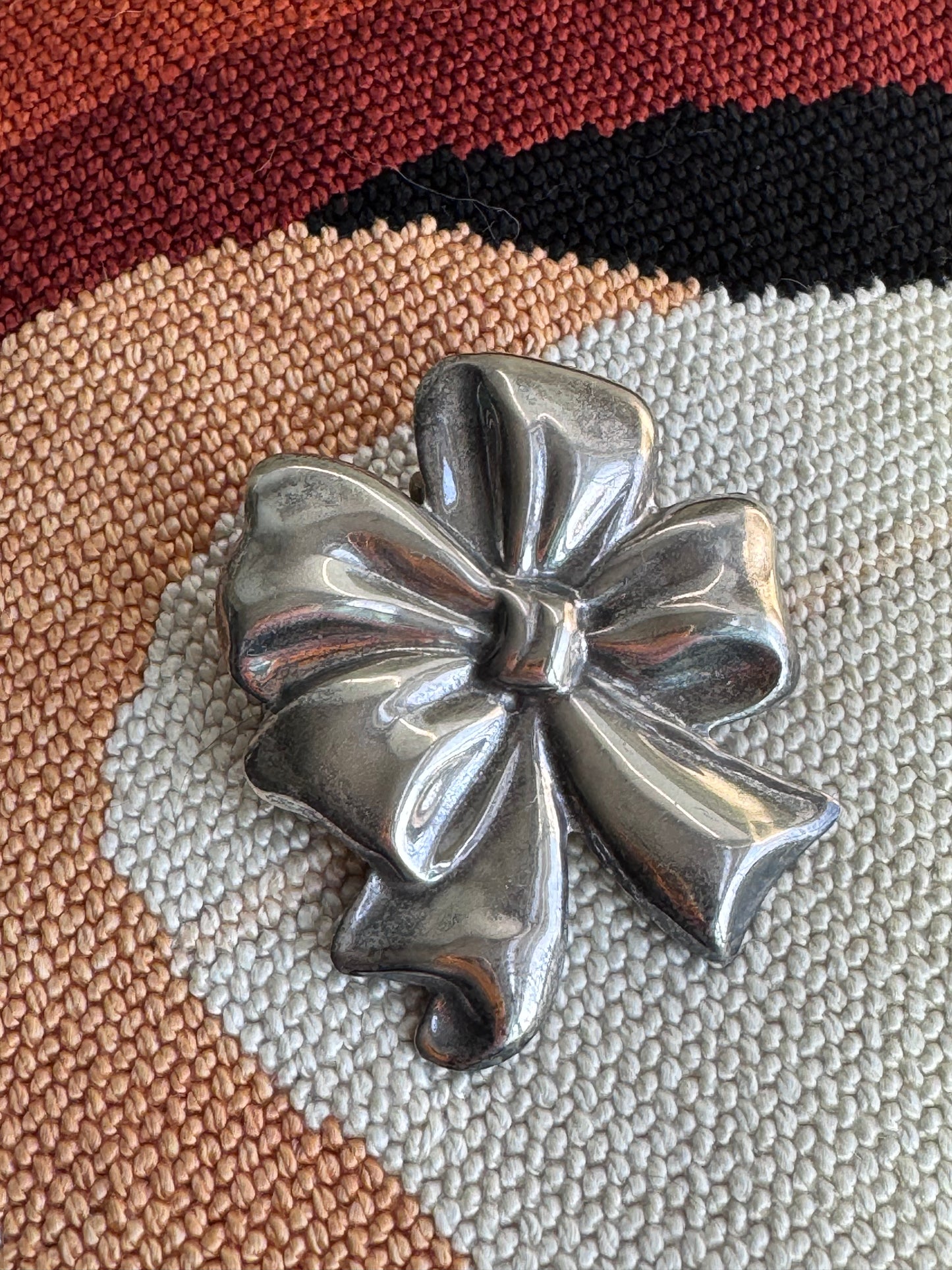 Vintage Mexican Sterling Silver Big Puffy Bow Pendant/Brooch