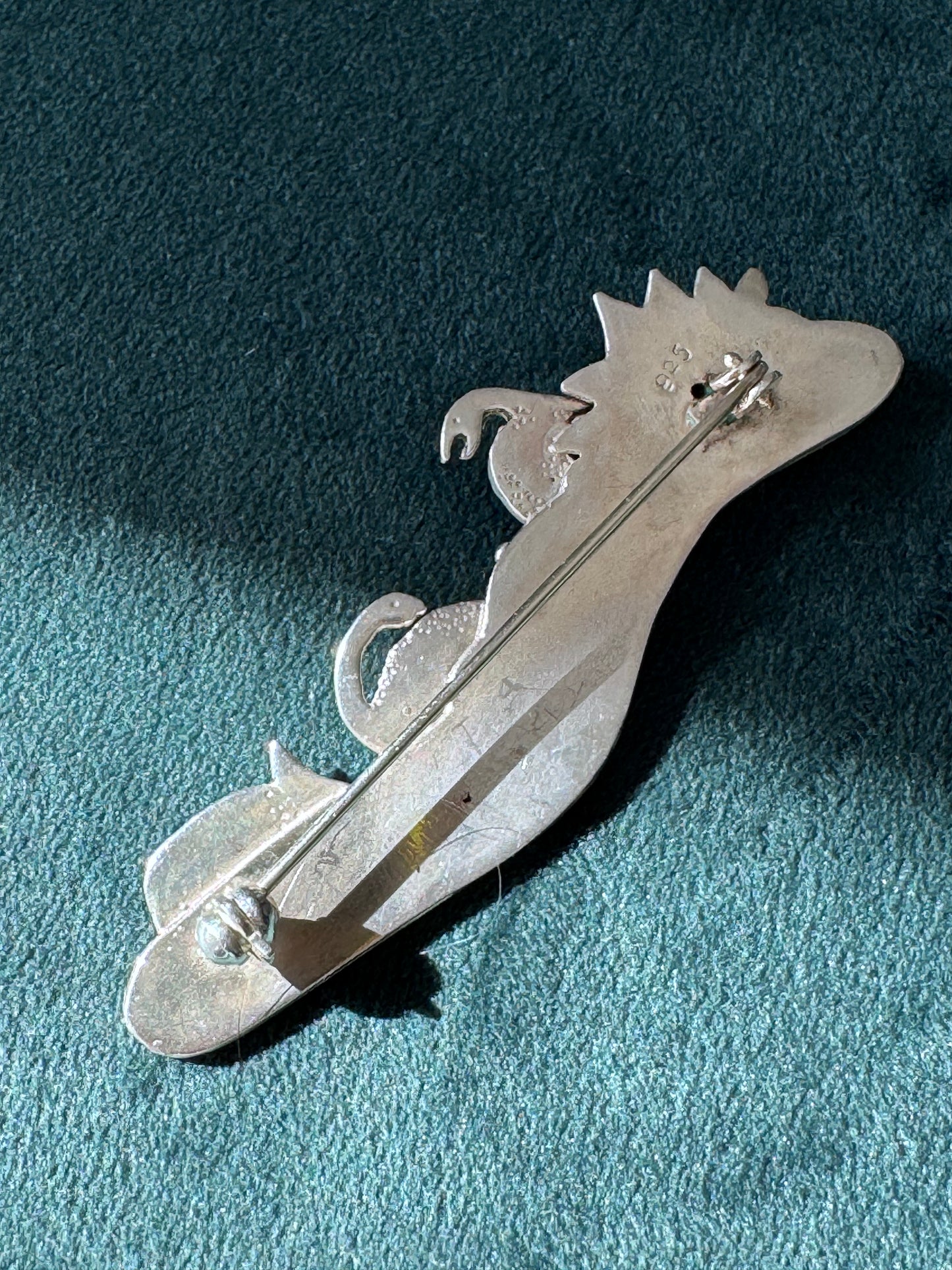 Vintage Sterling Silver T-Rex Brontosaurus Triceratops Dinosaur Scene Brooch 14K Gold Amethyst Meteor
