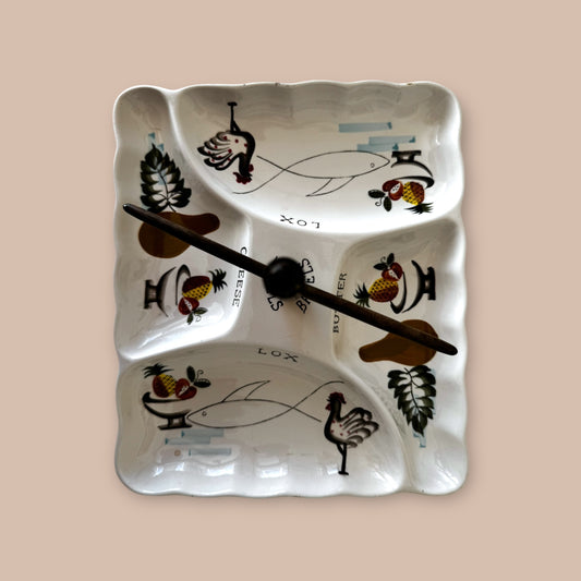 Vintage Ceramic Bagel and Lox Serving Plate with Center Bagel Holder Mid-Century Entertaining