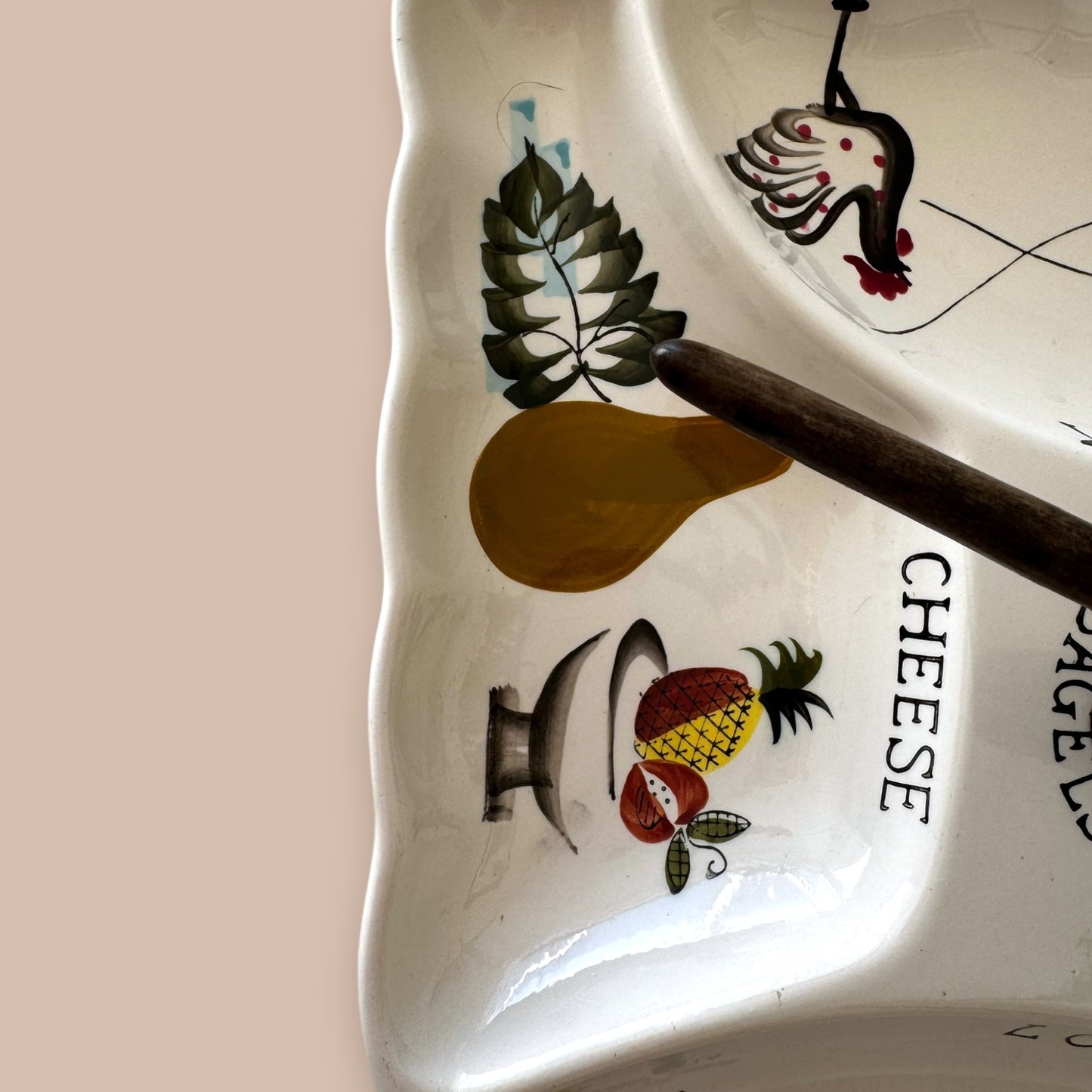 Vintage Ceramic Bagel and Lox Serving Plate with Center Bagel Holder Mid-Century Entertaining