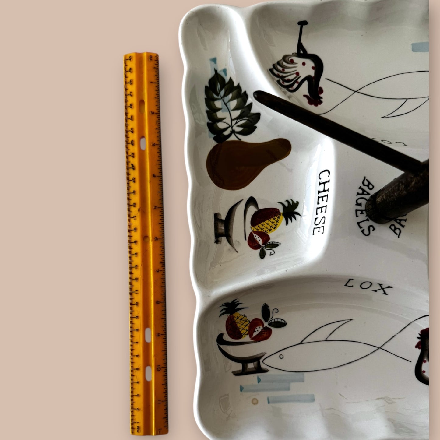 Vintage Ceramic Bagel and Lox Serving Plate with Center Bagel Holder Mid-Century Entertaining