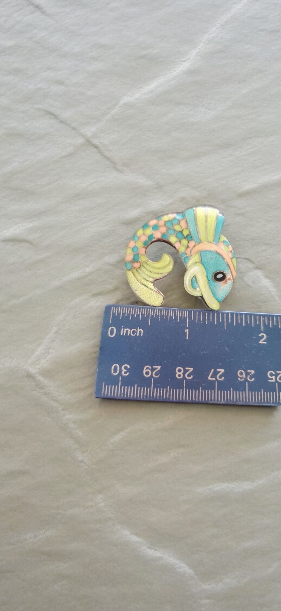Vintage Margot de Taxco signed sterling silver fish brooch with multicolored champlevé enamel work and Eagle 16 marks