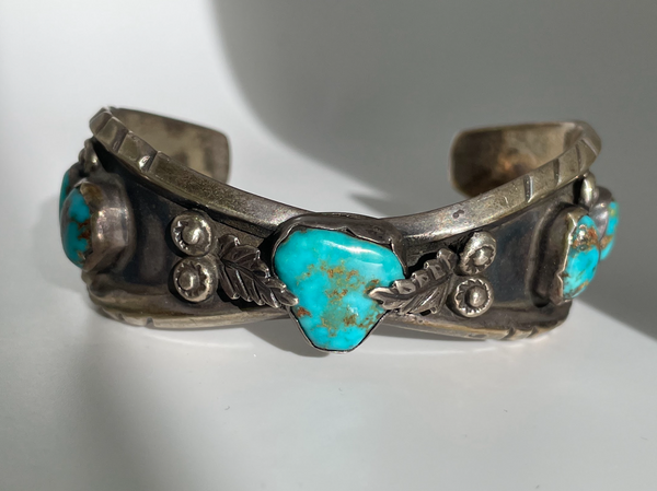 Vintage Sterling Silver Turquoise Cuff by Native American Artist Mary Largo