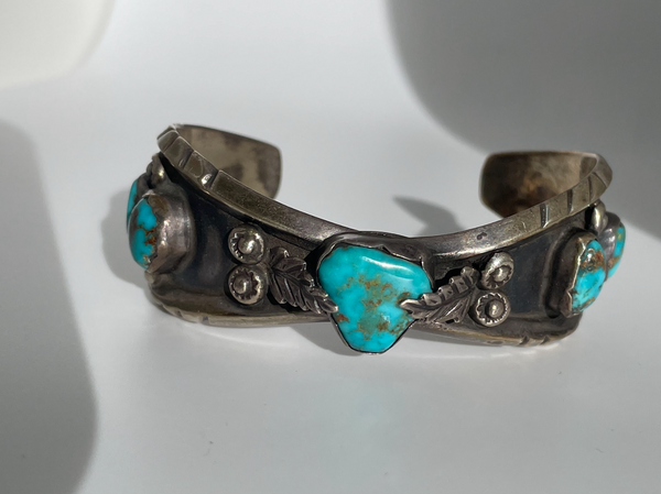 Vintage Sterling Silver Turquoise Cuff by Native American Artist Mary Largo